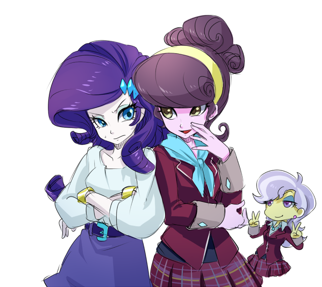 956129 - safe, artist:uotapo, coco pommel, suri polomare, equestria girls,  :o, bag, carrying, clothes, clumsy, cocobetes, crystal prep academy,  crystal prep academy uniform, cute, dropping, equestria girls-ified,  fabric, female, frown, glare, keychain,