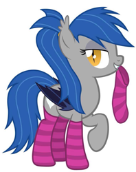 Size: 762x960 | Tagged: safe, oc, oc only, bat pony, pony, bedroom eyes, clothes, cute, looking at you, mouth hold, socks, solo, striped socks