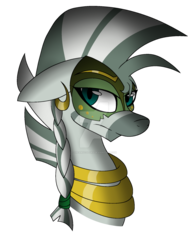 Size: 1024x1365 | Tagged: safe, artist:creamycolors, zecora, zebra, g4, the cutie re-mark, alternate timeline, bust, chrysalis resistance timeline, female, mask, portrait, resistance leader zecora, simple background, solo, transparent background