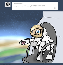 Size: 1280x1320 | Tagged: safe, artist:slavedemorto, oc, oc only, oc:backy, astronaut, soap, solo, space, space program, spacesuit, tumblr