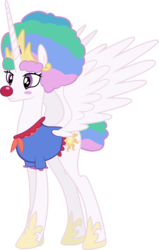 Size: 1812x2853 | Tagged: safe, artist:megarainbowdash2000, princess celestia, alicorn, pony, g4, the cutie re-mark, afro, alternate timeline, chaotic timeline, clothes, clown, clown celestia, clown nose, cute, cutelestia, female, frolestia, mare, red nose, simple background, smiling, solo, spread wings, transparent background, vector