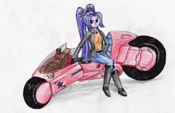 Size: 3031x1962 | Tagged: safe, artist:40kponyguy, derpibooru exclusive, aria blaze, equestria girls, g4, akira, crossover, female, motorcycle, solo, traditional art, wonderbolts logo