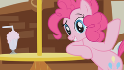 Size: 1366x768 | Tagged: safe, screencap, pinkie pie, g4, griffon the brush off, cute, female, food, milkshake, solo