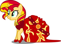 Size: 9960x7187 | Tagged: safe, artist:atomicmillennial, sunset shimmer, pony, unicorn, g4, absurd resolution, clothes, cute, dress, element of empathy, element of harmony, female, high heels, shimmerbetes, shoes, simple background, smiling, solo, transparent background