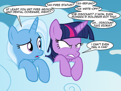Size: 2048x1536 | Tagged: safe, artist:badumsquish, derpibooru exclusive, trixie, twilight sparkle, alicorn, pony, g4, the cutie re-mark, alternate scenario, angry, cloud, cloudsdale, death stare, dialogue, duo, female, frown, glare, gritted teeth, inconvenient trixie, mare, open mouth, raised eyebrow, twilight sparkle (alicorn), wide eyes