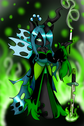Size: 1024x1536 | Tagged: safe, artist:mongoosegoddess, queen chrysalis, changeling, changeling queen, anthro, g4, female, solo