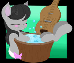 Size: 3104x2644 | Tagged: safe, artist:krazykari, artist:purple-yoshi-draws, octavia melody, g4, bath, blush sticker, blushing, bubble, cello, colored, cute, eyes closed, female, high res, musical instrument, relaxing, solo, tavibetes
