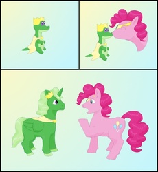 Size: 600x652 | Tagged: safe, artist:starbeamerpatterns, gummy, pinkie pie, alicorn, pony, g4, cape, clothes, comic, crown, ponified, prince