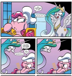 Size: 1312x1389 | Tagged: safe, artist:jay fosgitt, idw, pinkie pie, princess celestia, friends forever #22, g4, my little pony: friends forever, spoiler:comic, cute, cutelestia, stare