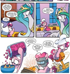 Size: 1310x1396 | Tagged: safe, artist:jay fosgitt, idw, pinkie pie, princess celestia, friends forever #22, g4, my little pony: friends forever, spoiler:comic