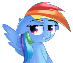 Size: 1300x1125 | Tagged: safe, artist:sykobelle, rainbow dash, pegasus, pony, g4, cute, dashabetes, female, floppy ears, lip bite, scrunchy face, simple background, solo, transparent background