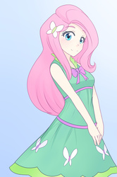 Size: 1280x1924 | Tagged: safe, artist:jonfawkes, fluttershy, human, g4, clothes, commission, dress, female, fluttershy boho dress, humanized, looking at you, pretty, smiling, solo