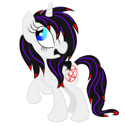 Size: 1000x1005 | Tagged: safe, artist:rockfordredsocks, oc, oc only, oc:ebony dark'ness dementia raven way, pony, unicorn, female, goff, goffik, mare, my immortal, pentagram, ponified, raised hoof, simple background, solo, transparent background