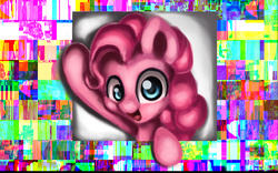 Size: 1280x800 | Tagged: safe, artist:jiamian, pinkie pie, earth pony, pony, g4, breaking the fourth wall, female, glitch art, looking at you, open mouth, solo, waving