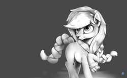 Size: 2400x1474 | Tagged: safe, artist:noctilucent-arts, applejack, g4, scare master, applelion, braided tail, clothes, female, grayscale, monochrome, solo