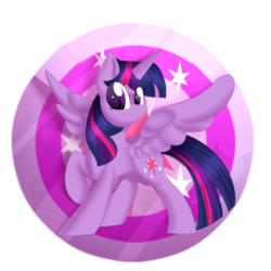 Size: 1024x1024 | Tagged: safe, artist:catavenger, twilight sparkle, alicorn, pony, g4, button, female, mare, raised hoof, smiling, solo, spread wings, twilight sparkle (alicorn)