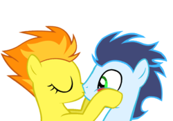 Size: 800x560 | Tagged: safe, artist:nejcrozi, soarin', spitfire, pegasus, pony, g4, duo, female, kiss on the lips, kissing, male, ship:soarinfire, shipping, show accurate, simple background, straight, transparent background