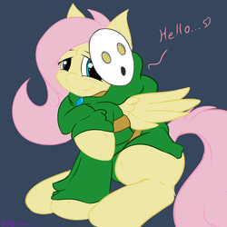 Size: 1200x1200 | Tagged: safe, artist:plushtail, fluttershy, pegasus, pony, shy guy, g4, blushing, clothes, cosplay, costume, cute, female, fluttershy guy, heart, mask, nintendo, shy, shyabetes, solo, super mario bros.
