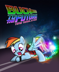 Size: 1140x1396 | Tagged: safe, artist:dan232323, rainbow dash, g4, 1955, 1985, 2015, back to the future, crossover, female, great scott, marty mcfly, movie, movie poster, november 12, november 12 1955, october 21, october 21 2015, october 26, october 26 1985, parody, poster, road, science fiction, solo, time travel, watch
