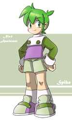 Size: 1316x2212 | Tagged: safe, artist:thegreatrouge, spike, human, g4, clothes, crossover, green eyes, humanized, male, mega man (series), solo