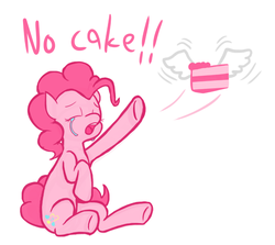 Size: 868x775 | Tagged: dead source, safe, artist:roxenmage, pinkie pie, earth pony, pony, g4, cake, crying, female, flying, no cake, solo