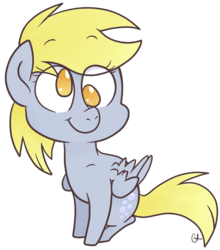 Size: 3300x3750 | Tagged: safe, artist:pixelyte, artist:shinypikachu25, derpy hooves, pegasus, pony, g4, chibi, cute, female, high res, mare, smiling, solo