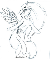 Size: 799x929 | Tagged: safe, artist:brianblackberry, princess celestia, g4, female, monochrome, sketch, solo, spread wings