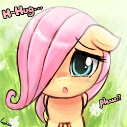 Size: 750x750 | Tagged: safe, artist:lumineko, fluttershy, pegasus, pony, g4, :o, bronybait, crying, cute, cuteness overload, daaaaaaaaaaaw, diabetes, dialogue, female, filly, filly fluttershy, floppy ears, foal, hair over one eye, hnnng, hug request, hugs needed, looking at you, lumineko is trying to murder us, open mouth, sad, shyabetes, signature, solo, stahp, talking, weapons-grade cute, younger