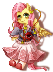 Size: 899x1200 | Tagged: dead source, safe, artist:xing, fluttershy, clothes, cosplay, costume, female, komeiji satori, pixiv, solo, touhou
