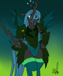 Size: 1000x1200 | Tagged: safe, artist:quakebrothers, queen chrysalis, anthro, g4, armor, female, solo, sword, wide hips