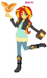 Size: 1556x2592 | Tagged: safe, artist:jack-pie, sunset shimmer, equestria girls, g4, book, clothes, female, journal, leather jacket, looking at you, pants, raised leg, signature, solo