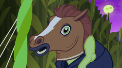 Size: 1280x720 | Tagged: safe, screencap, granny smith, g4, scare master, clothes, corn maze, costume, female, hoers, hoers mask, horse head, mask, maze, nightmare night, nightmare night costume, solo