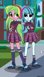 Size: 1114x1952 | Tagged: safe, artist:asika-aida, lemon zest, sonata dusk, equestria girls, g4, my little pony equestria girls: friendship games, clothes, crystal prep academy uniform, school uniform