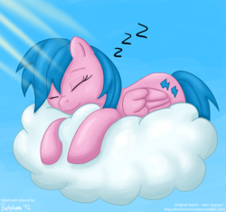 Size: 1280x1200 | Tagged: safe, artist:johnjoseco, artist:shivanking, firefly, pegasus, pony, g1, g4, cloud, cute, female, flyabetes, g1 to g4, sleeping, solo, zzz