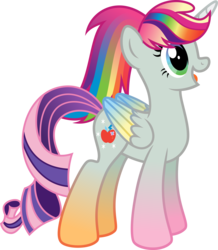 Size: 7039x8065 | Tagged: safe, artist:osipush, applejack, fluttershy, pinkie pie, rainbow dash, rarity, twilight sparkle, alicorn, pony, g4, absurd resolution, appleflaritwidashpie, female, fusion, inkscape, mane six, mare, multicolored iris, open mouth, simple background, solo, transparent background, vector, we have become one, what has magic done