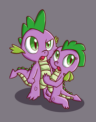 Size: 2250x2850 | Tagged: safe, artist:chiptunebrony, spike, g4, barb, barbabetes, cute, defending, high res, rule 63, rule63betes, self paradox, ship:spikebarb