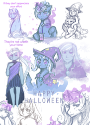 Size: 2480x3434 | Tagged: safe, artist:mscootaloo, trixie, human, g4, alternate hairstyle, basket, blushing, candy, clothes, dress, female, high res, humanized, potion, sketch, sketch dump, solo, sweatdrop