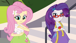 Size: 1280x720 | Tagged: safe, screencap, angel bunny, fluttershy, rarity, equestria girls, g4, my little pony equestria girls: friendship games, measuring tape