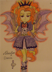 Size: 908x1270 | Tagged: safe, artist:blazingdazzlingdusk, adagio dazzle, equestria girls, g4, rainbow rocks, drawing, female, fin wings, ponied up, solo, the dazzlings, traditional art, welcome to the show