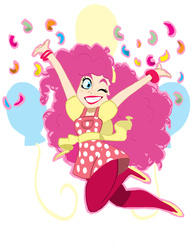 Size: 1280x1656 | Tagged: safe, artist:actionkiddy, pinkie pie, human, g4, confetti, female, humanized, lipstick, solo, wink
