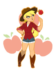 Size: 1280x1656 | Tagged: safe, artist:actionkiddy, applejack, human, g4, apple, female, humanized, solo