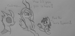 Size: 954x460 | Tagged: safe, artist:poorlydrawnpony, queen chrysalis, oc, changeling, g4, monochrome, redraw, traditional art