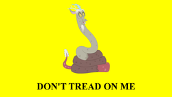 Size: 1680x945 | Tagged: safe, edit, edited screencap, screencap, discord, snake, g4, what about discord?, don't tread on me, flag, gadsden flag, hisscord, parody, snake eyes, tea party