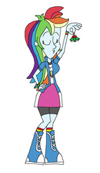 Size: 955x1645 | Tagged: safe, artist:hunterxcolleen, rainbow dash, human, equestria girls, g4, boots, christmas, clothes, female, holly, holly mistaken for mistletoe, humanized, kissy face, shorts, skirt, socks, solo