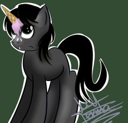 Size: 800x768 | Tagged: safe, artist:scarlett-letter, oc, oc only, oc:markonox, earth pony, pony, dropped ice cream, fake horn, food, ice cream, ice cream cone, ice cream horn, looking up, male, solo, stallion
