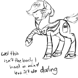 Size: 1480x1480 | Tagged: safe, artist:lisa400, ghost, pony, robot, robot pony, clothes, crossover, hair over one eye, heart, lip bite, mettaton, monochrome, ponified, raised hoof, shoes, sketch, solo, spoilers for another series, undertale