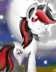 Size: 1024x1306 | Tagged: safe, artist:theartistsora, oc, oc only, oc:blackjack, fallout equestria, moon, palindrome get