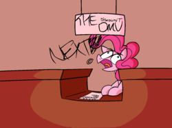 Size: 1241x928 | Tagged: safe, artist:hattsy, pinkie pie, g4, desk, dmv, paper, sign