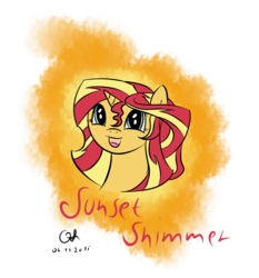 Size: 1896x2037 | Tagged: dead source, safe, artist:owlisun, sunset shimmer, pony, unicorn, g4, cute, digital art, drawing, female, simple background, smiling, solo