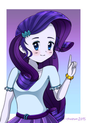 Size: 2480x3508 | Tagged: safe, artist:kateychazuu, rarity, equestria girls, g4, 2015, blushing, clothes, female, high res, looking at you, signature, skirt, solo, wristband